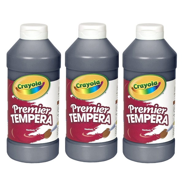 Premier Tempera Paint, 16 oz, Black, 3PK